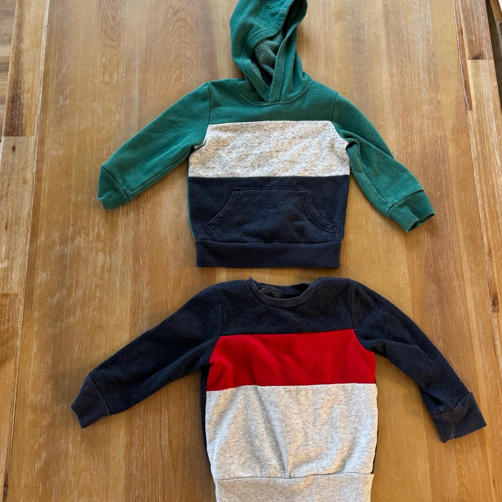 Toddler Boy - Size 2T - Colorblock Hooded Sweatshirt and Crewneck Sweatshirt